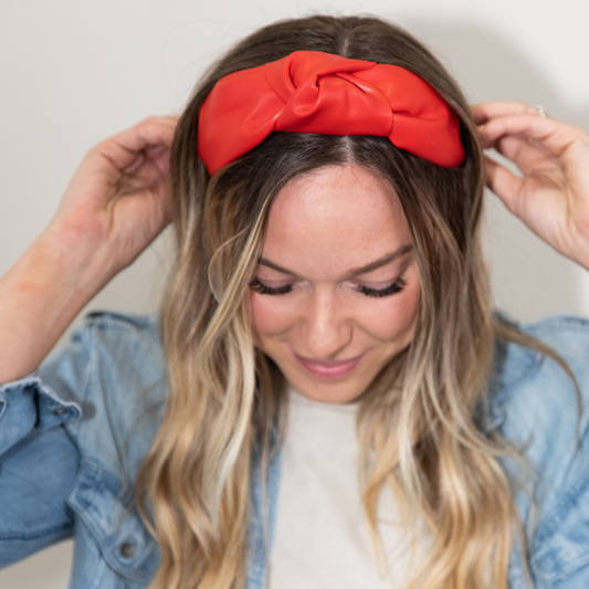 Brooklyn Headband - Red | Faux Leather Top Knot Headband