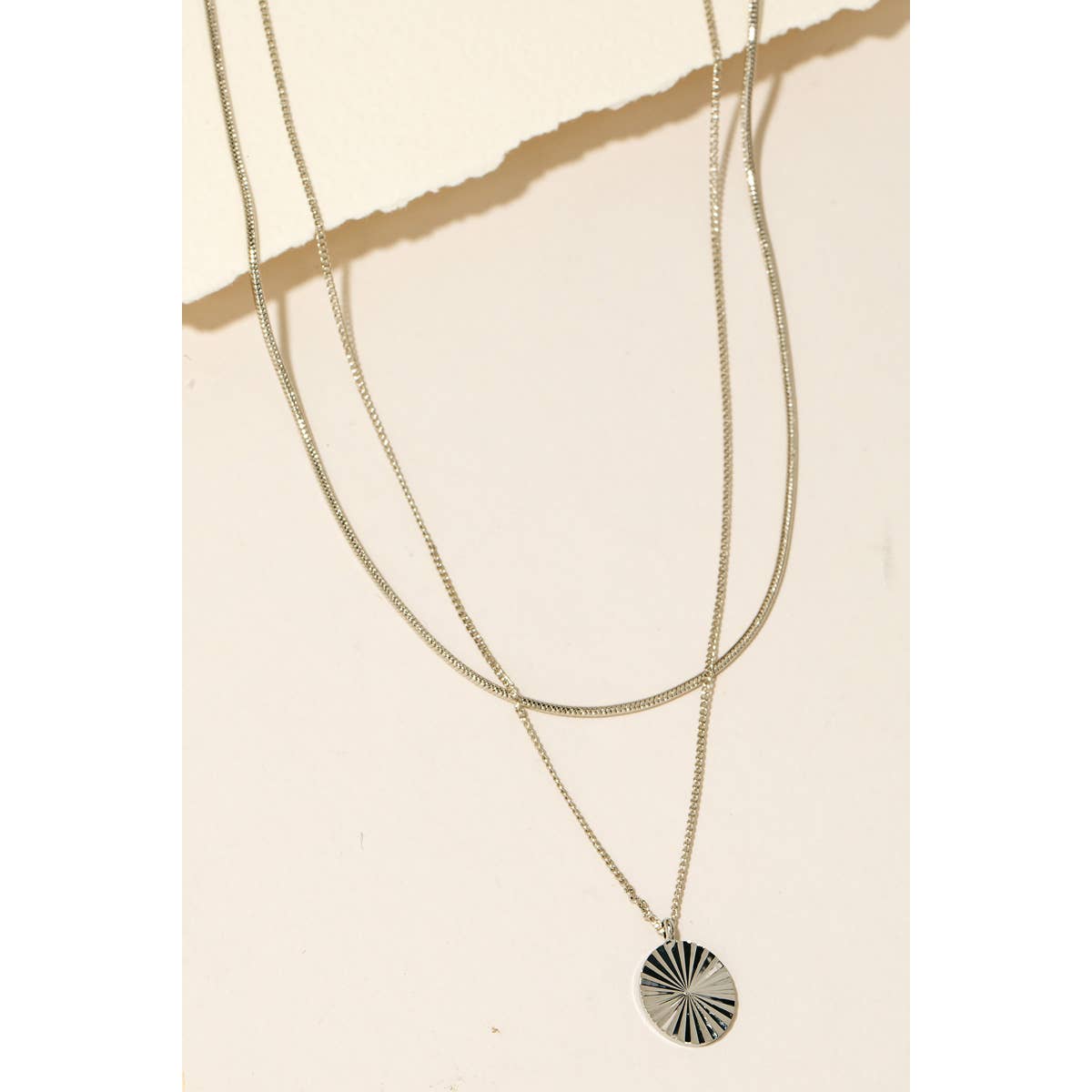 Chain Layered Oval Pendant Necklace