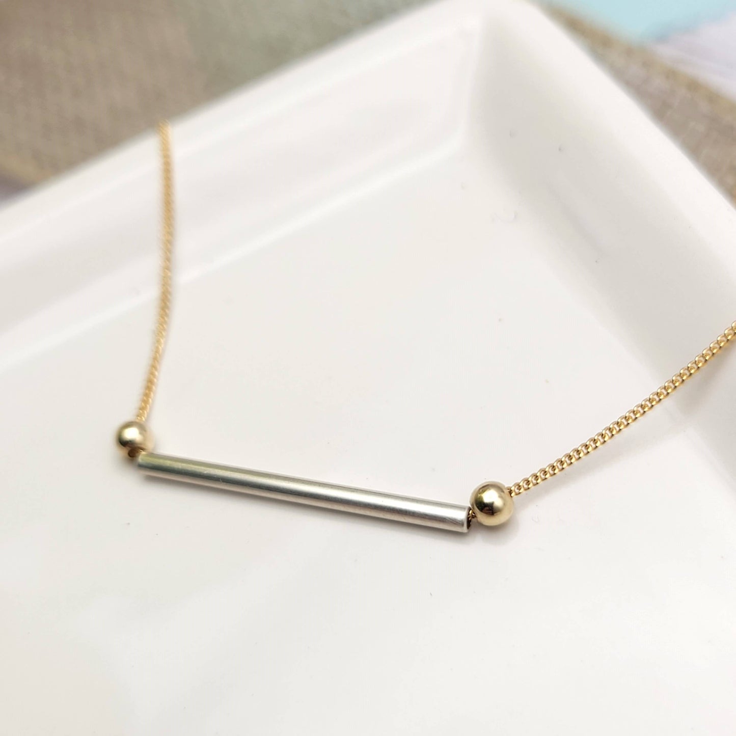 14K Gold & Sterling Silver Bar Necklace