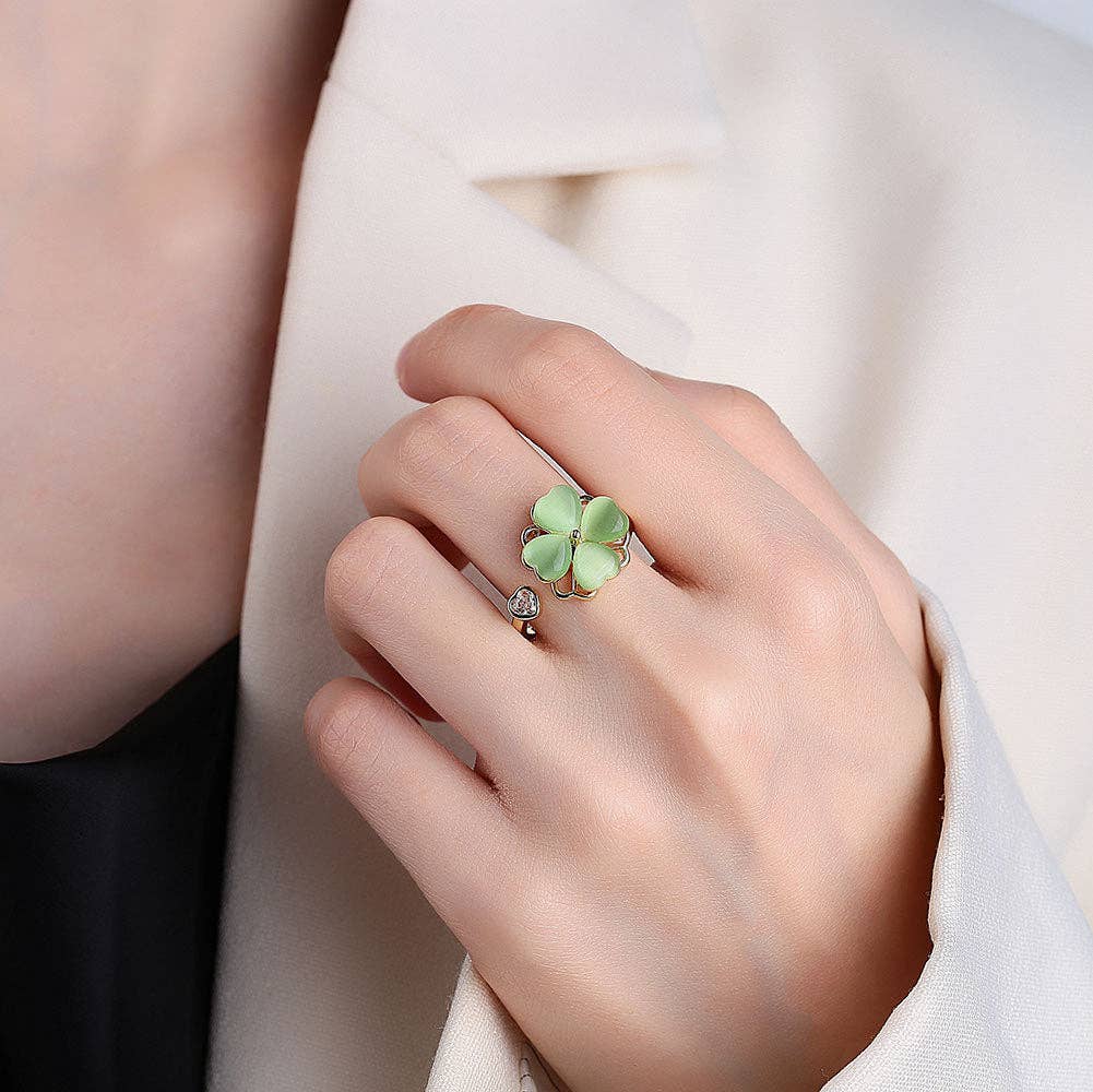 Four Leaf Clover Fidget Spinner Ring in Solid Copper