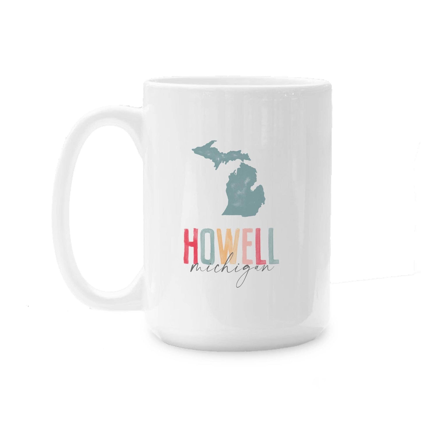 15oz Coffee Mug White-Watercolor City Howell Michigan