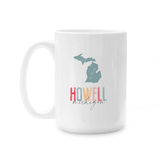 15oz Coffee Mug White-Watercolor City Howell Michigan