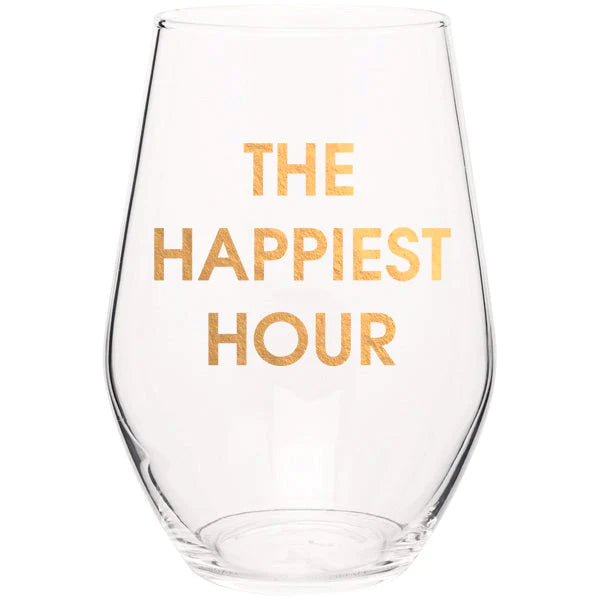 The Happiest Hour - Gold Foil Seamless 19oz Wine Glass