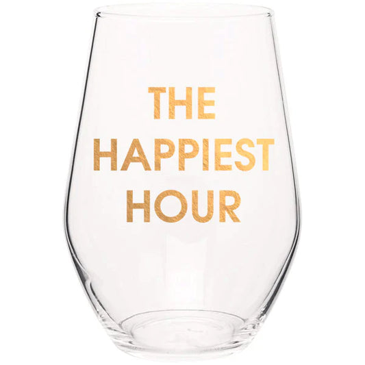 The Happiest Hour - Gold Foil Seamless 19oz Wine Glass