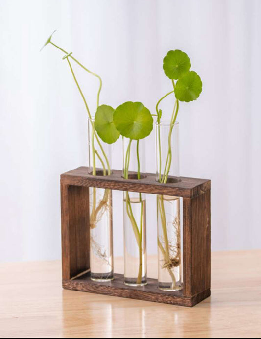 Wooden & Glass Vase Trio