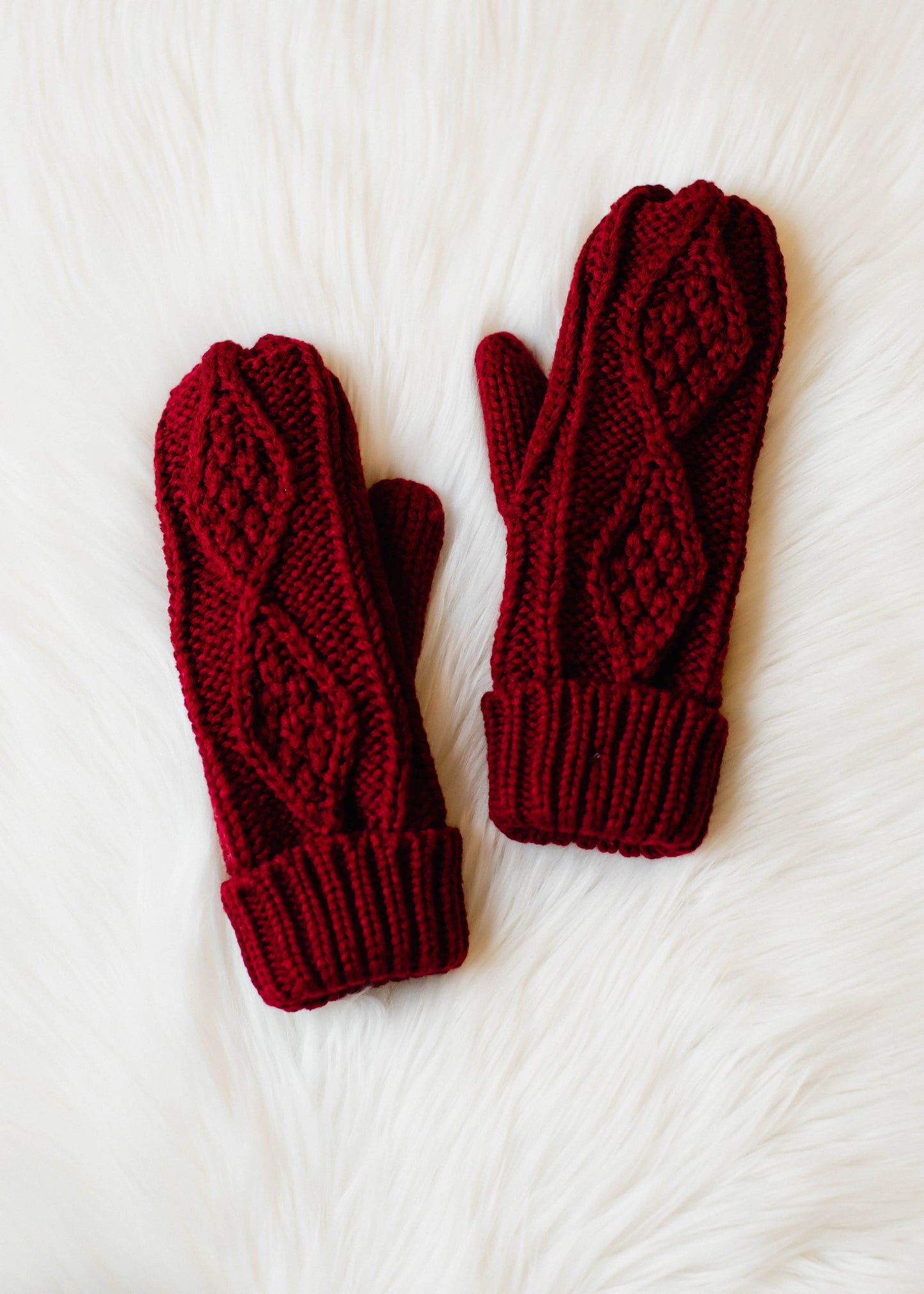 Burgundy Cable Knit Mittens