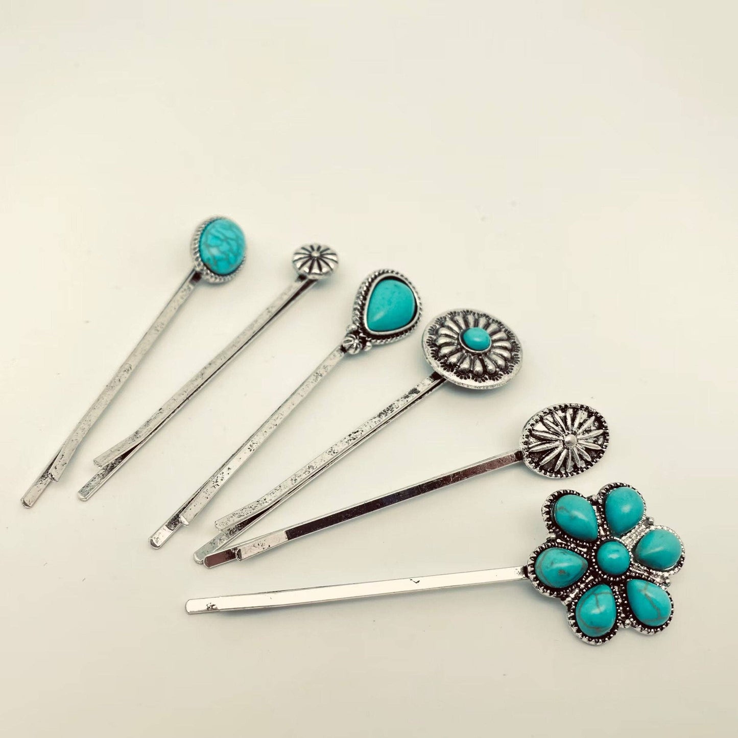 Hair Clip 3 pk - Western Style Vintage Turquoise Hairpin