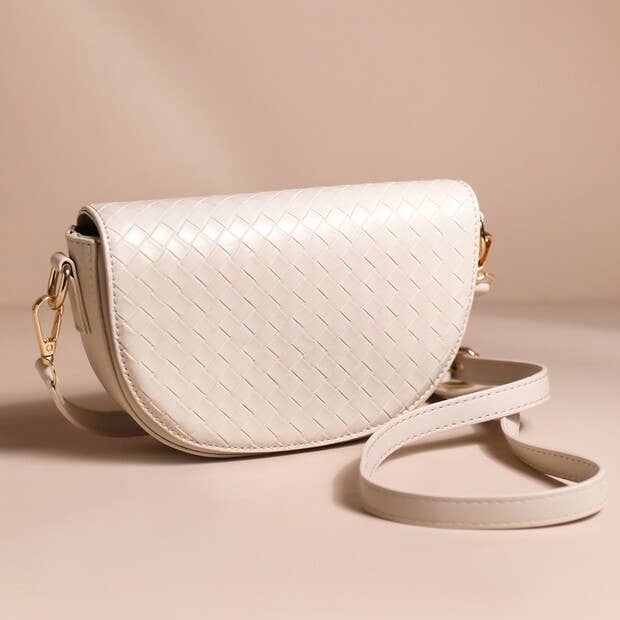 Woven Vegan Leather Crossbody Bag in Beige