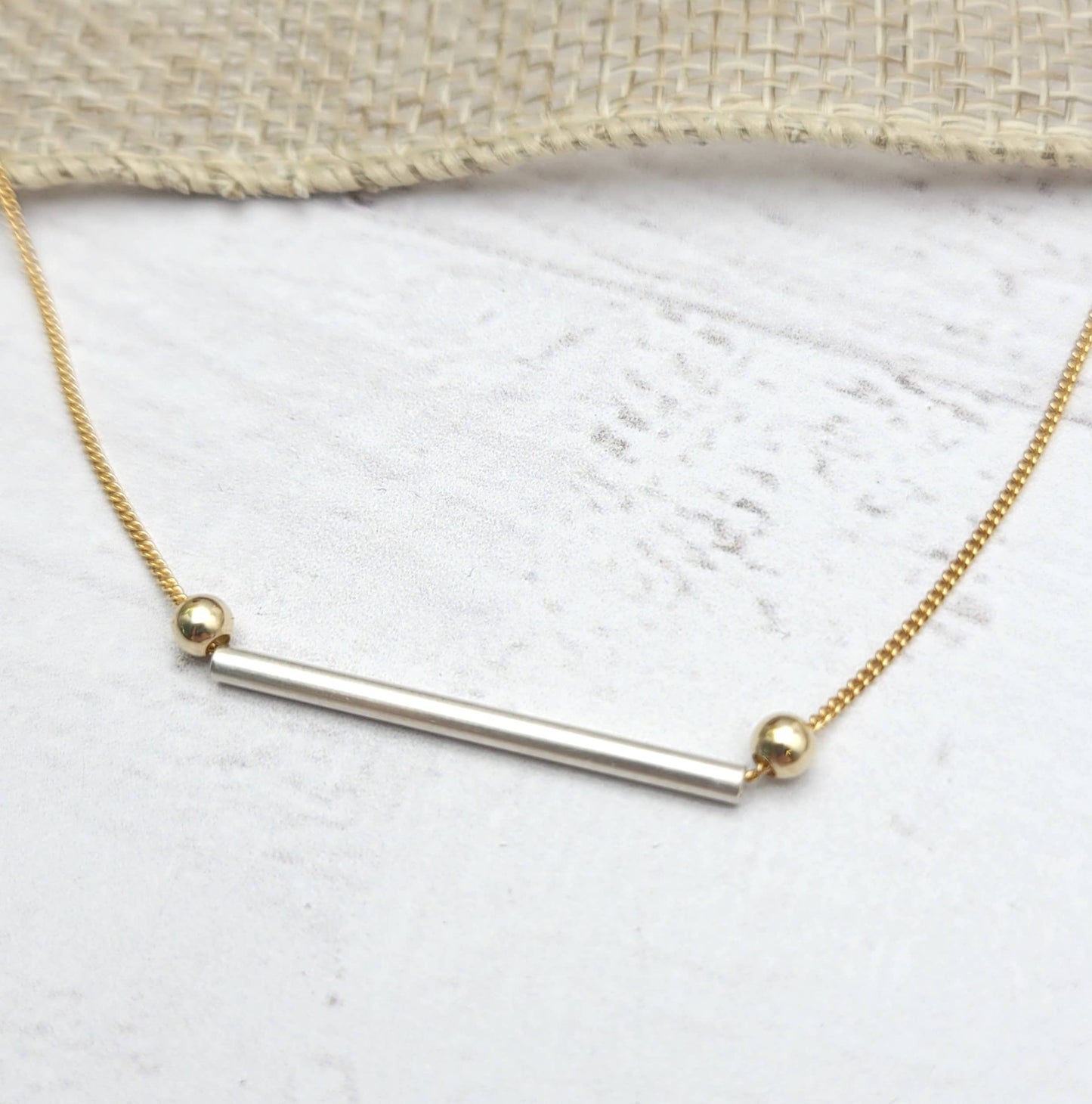 14K Gold & Sterling Silver Bar Necklace