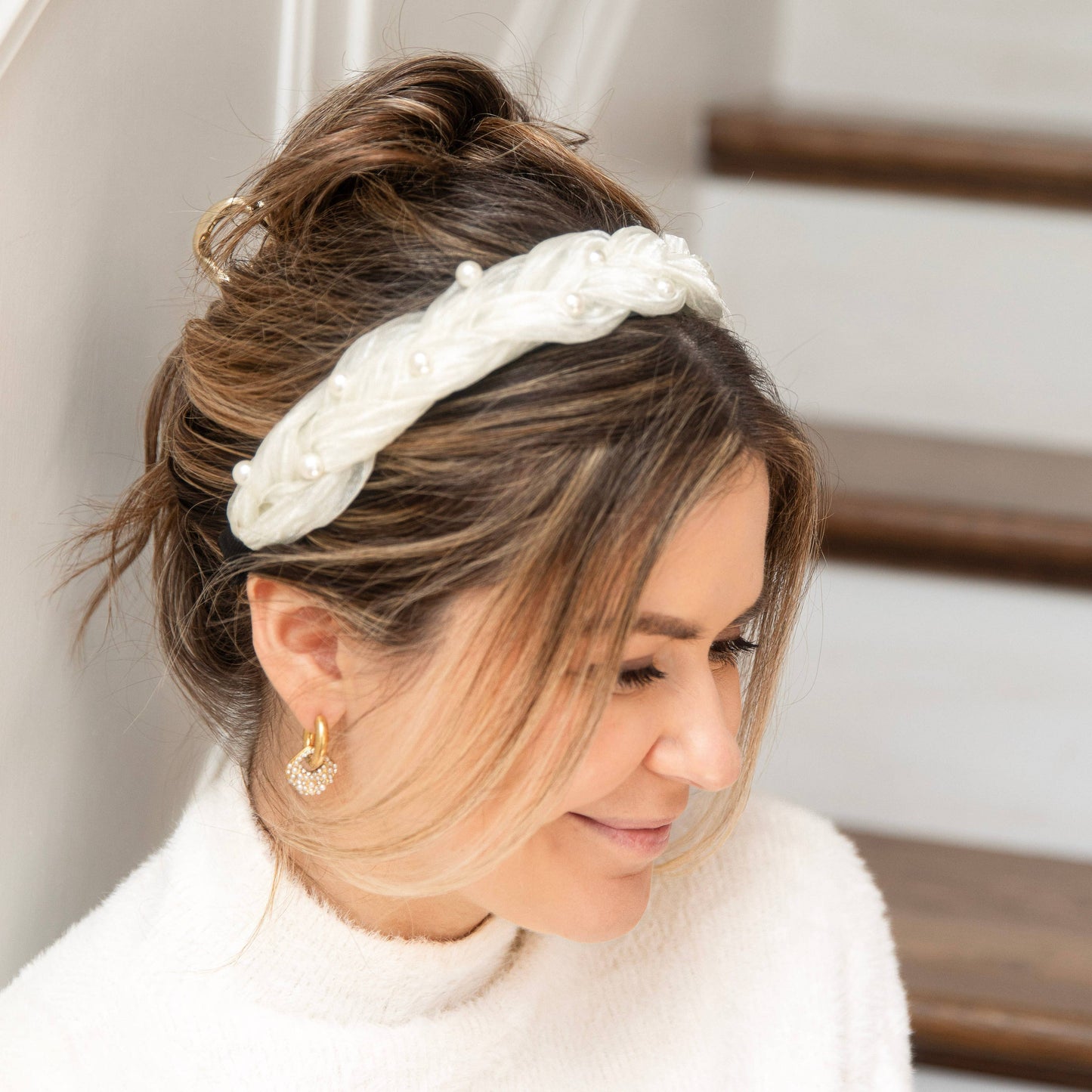 Blushing Braid Headband - Shimmery White Pearl | Gives Back