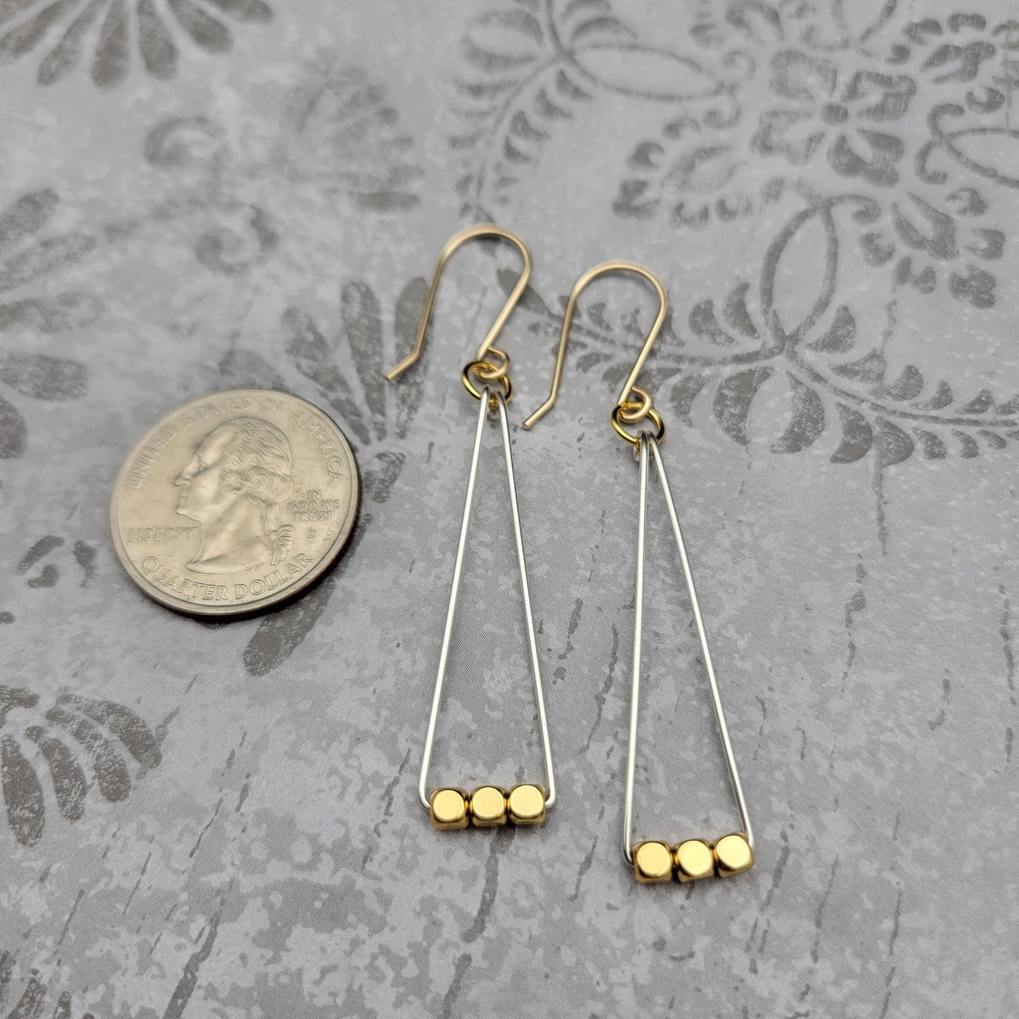 Gold and Silver Geometric Triangle Earrings