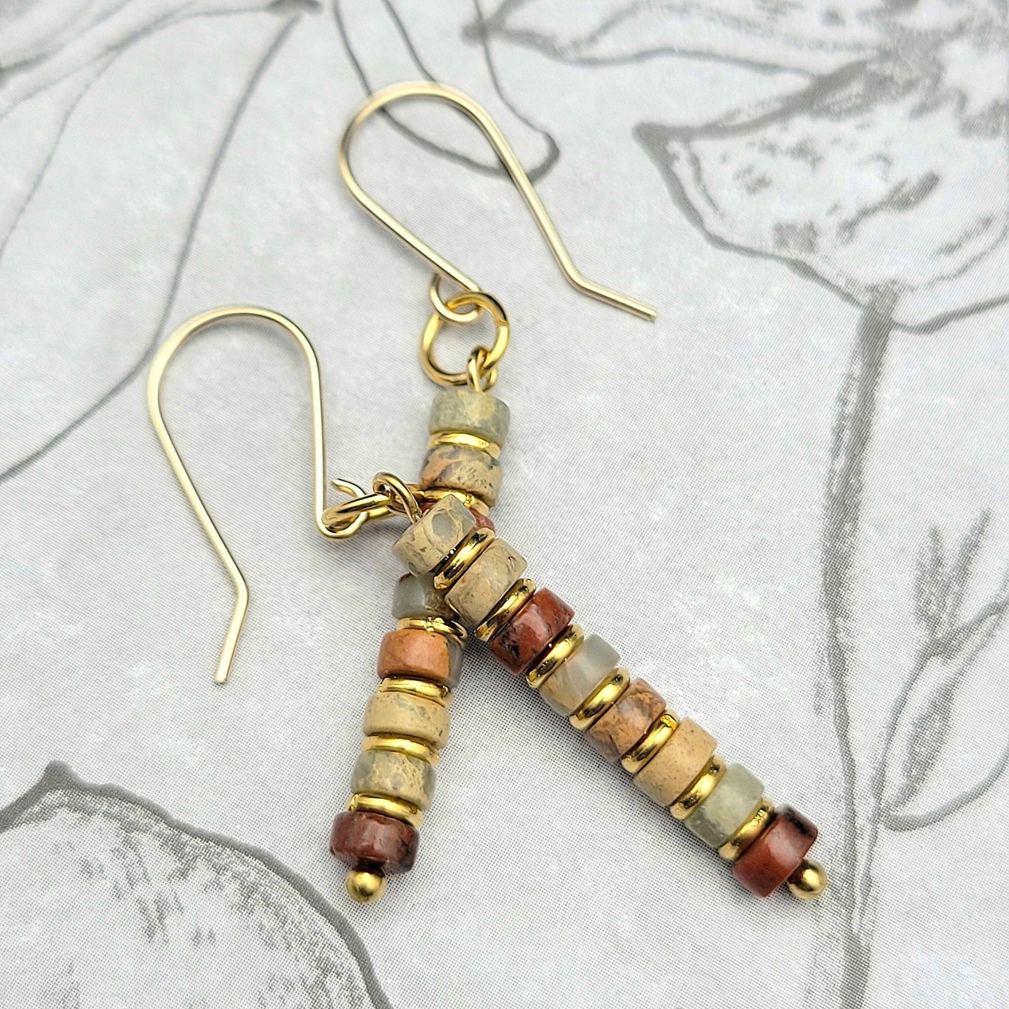 Gold and Earth Tone Jasper Dangle Boho Earrings