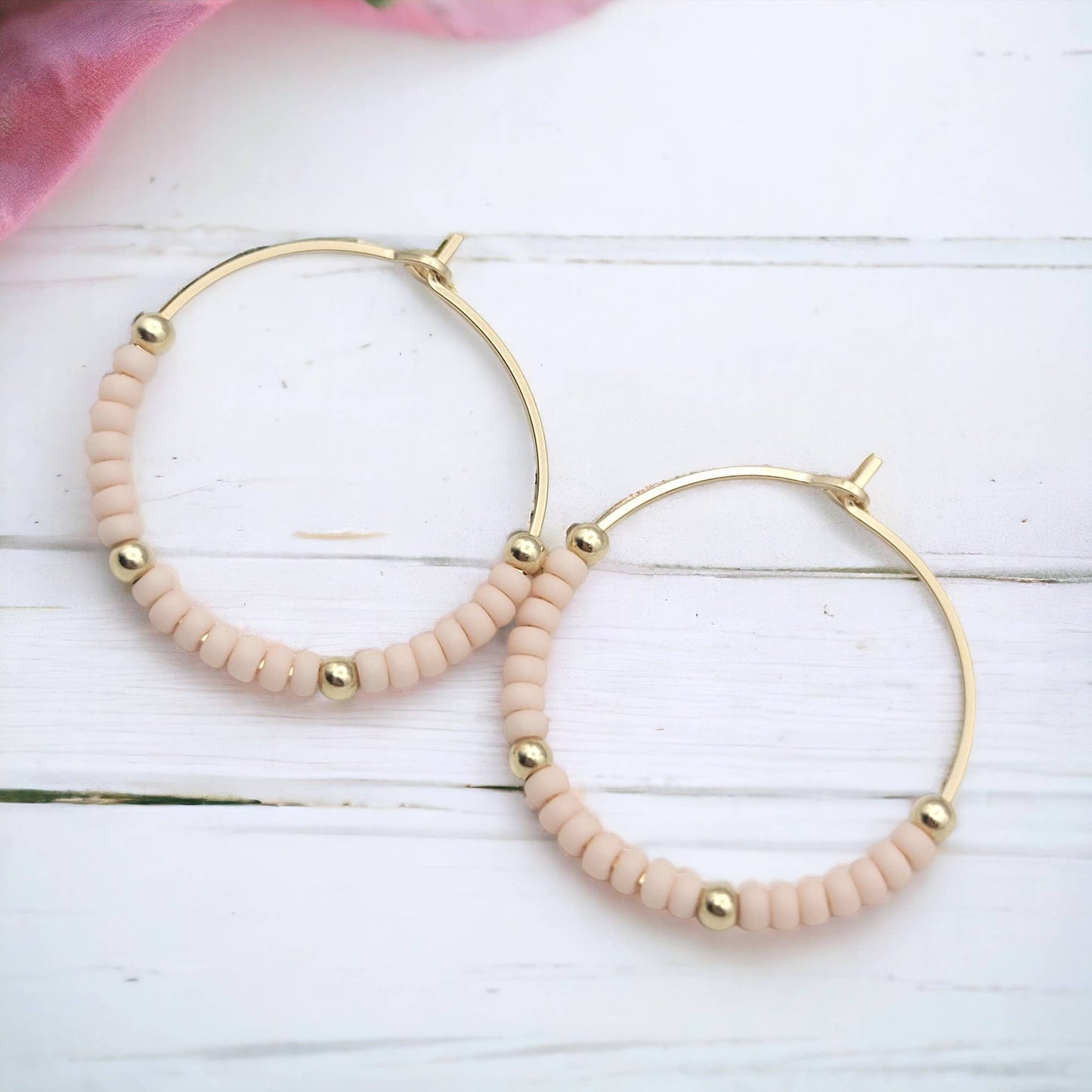 Spring Pink & Gold Hoop Earrings - Great for Easter -