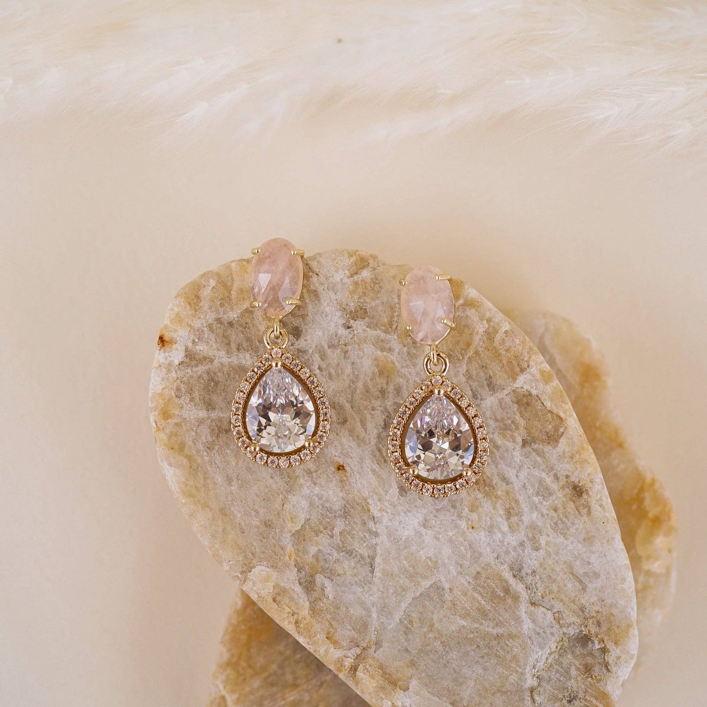 Daphne Rose Quartz Earrings  - Bridal