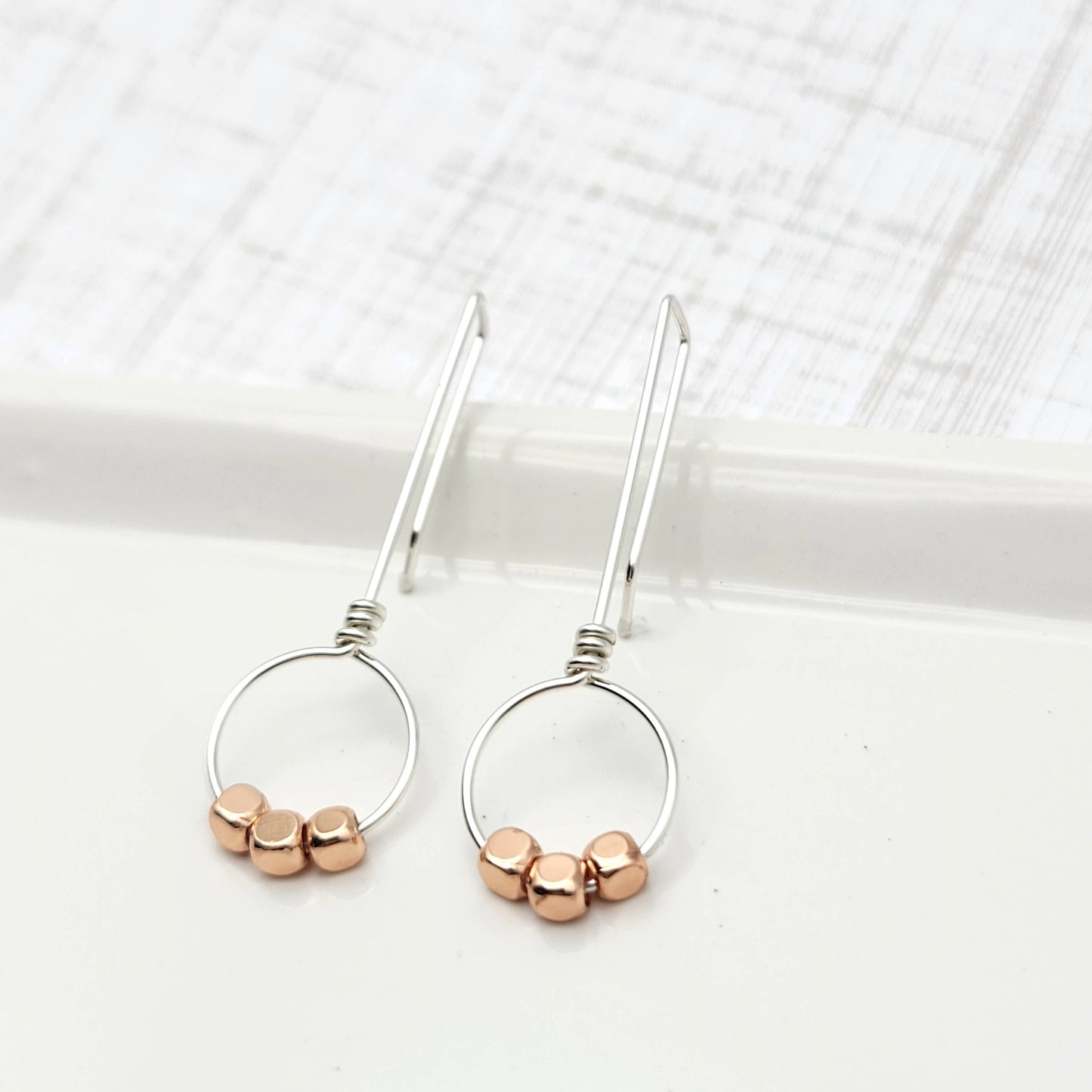 Silver and Copper Threader Earrings