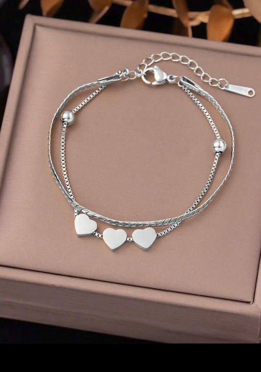 Double Layer Triple Heart Bracelet