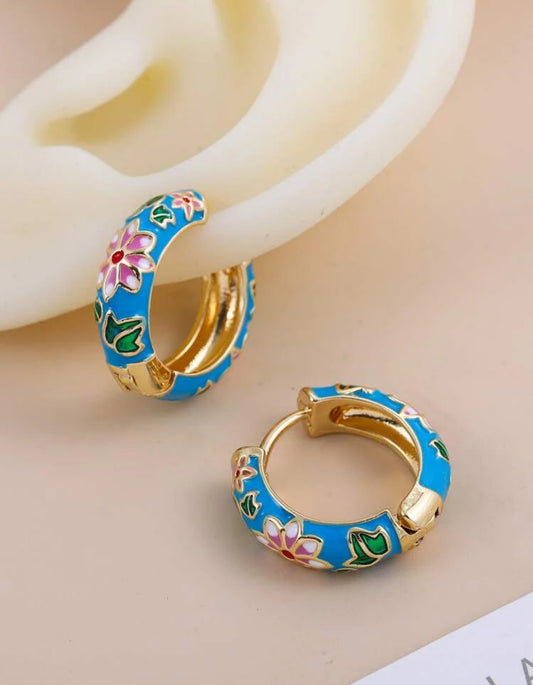 Floral Enamel Hoop Earrings
