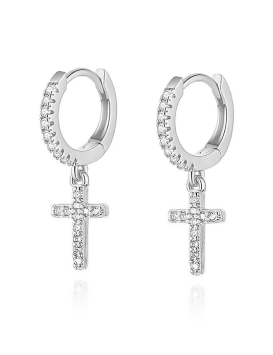 Rhinestone Cross Huggies Earrings