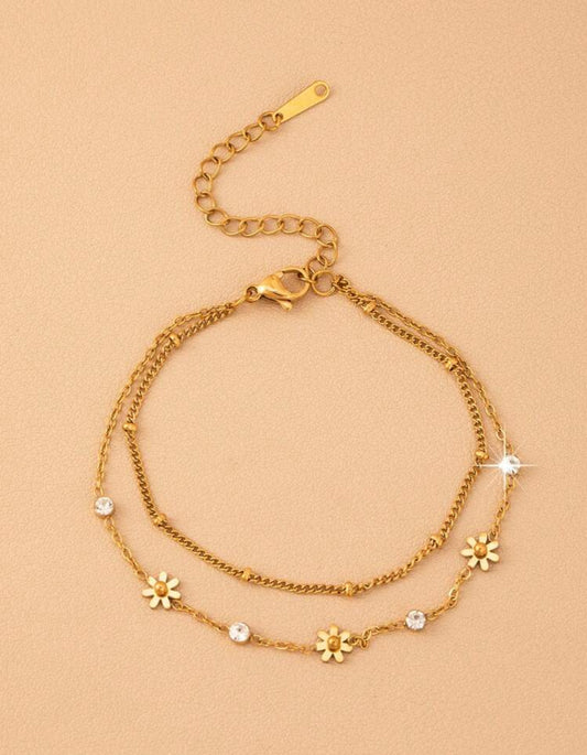 Daisy and Rhinestone Double Anklet