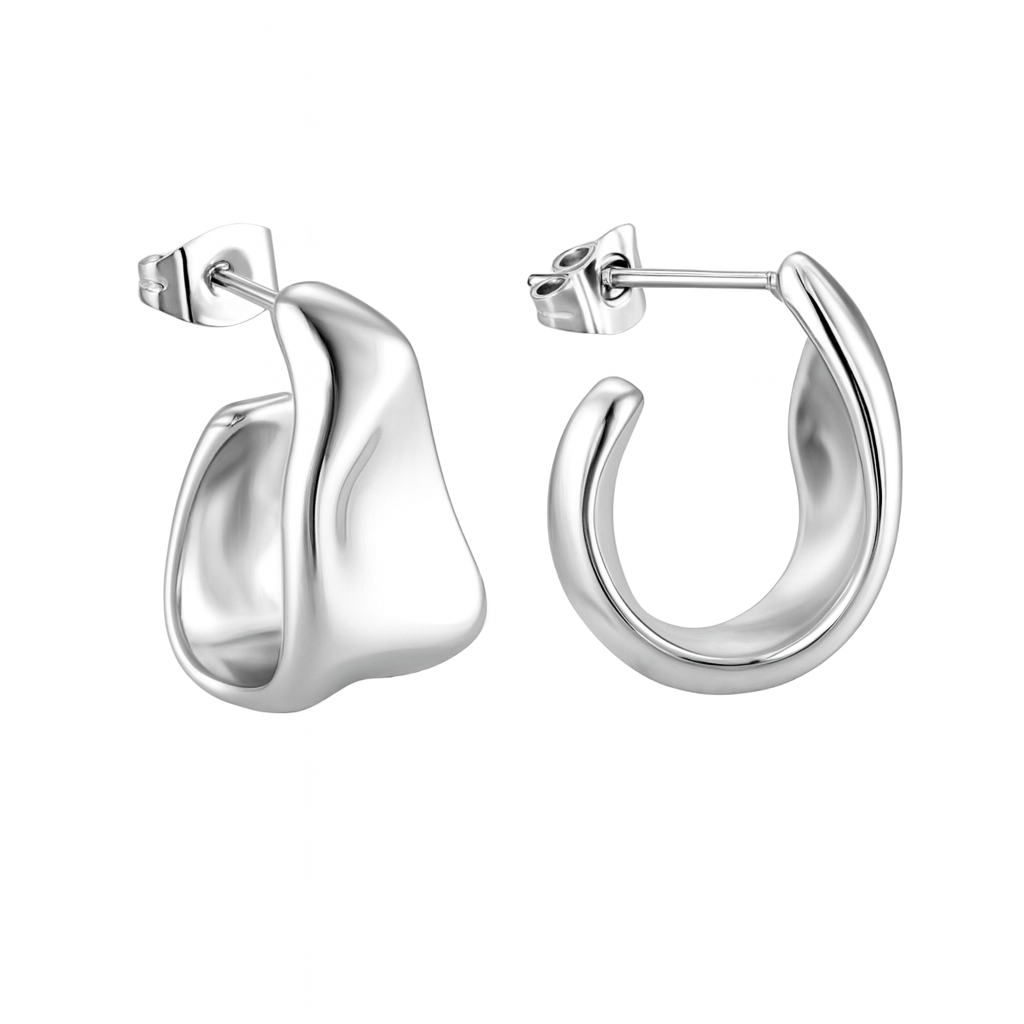 Abstract Silver Hoop Earrings