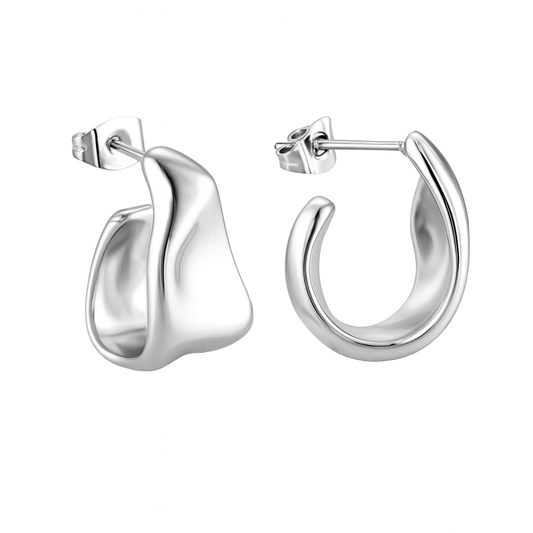 Abstract Silver Hoop Earrings