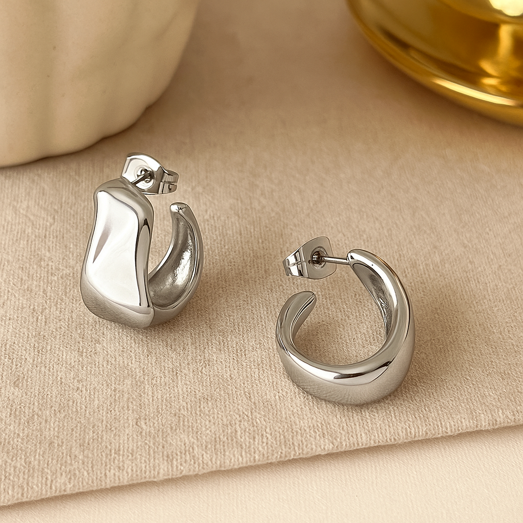 Abstract Silver Hoop Earrings