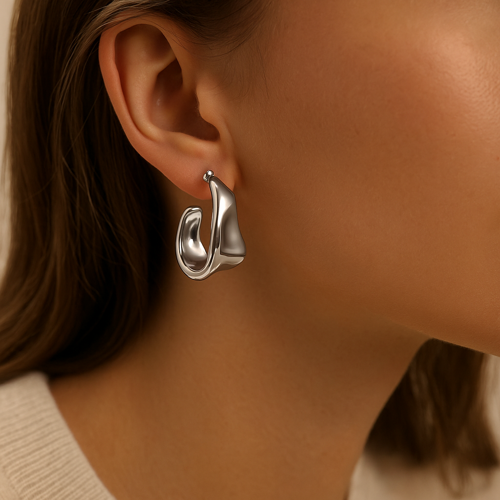 Abstract Silver Hoop Earrings