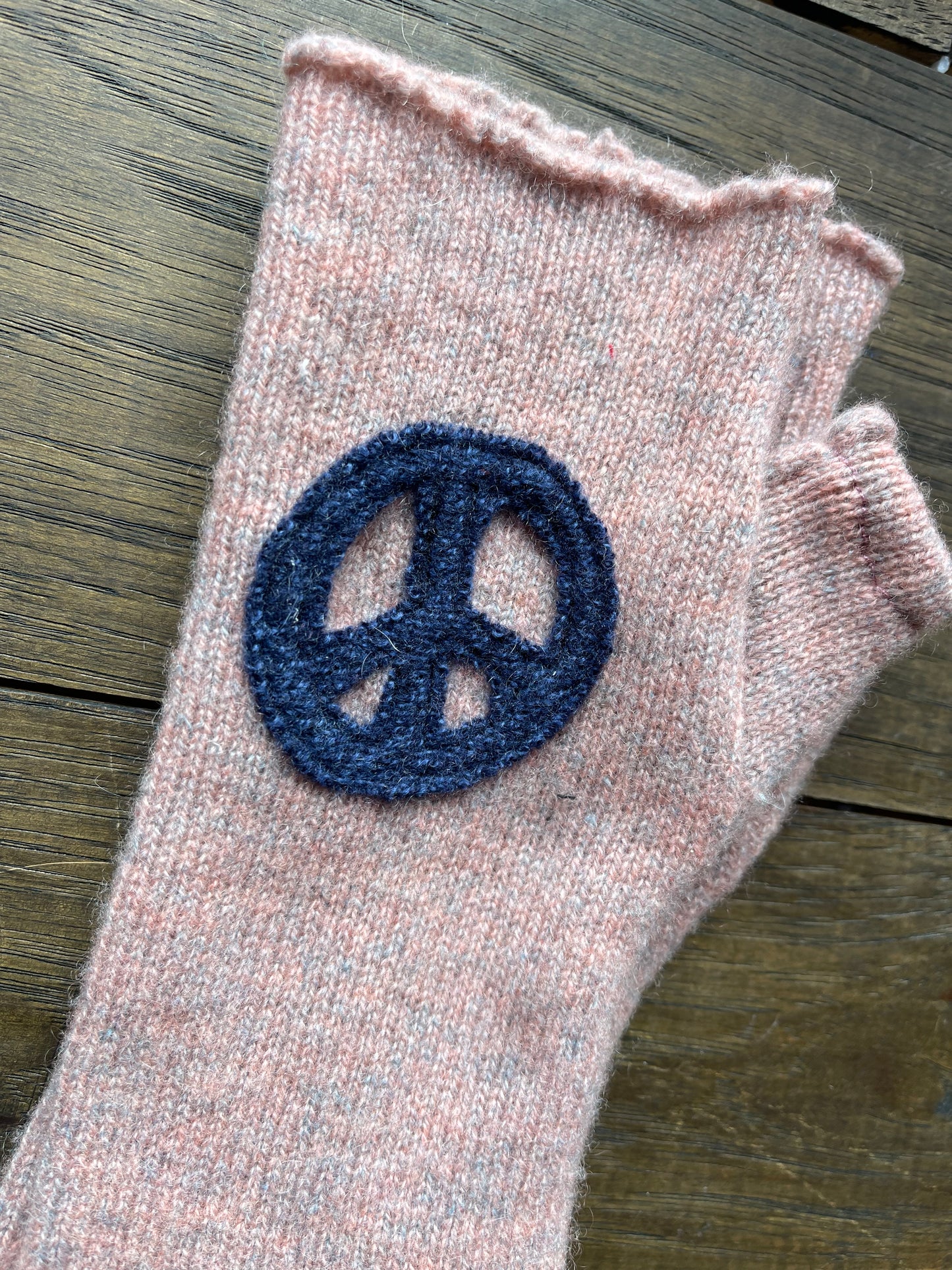 Hand Stitched Fingerless Gloves - Pink/Peace