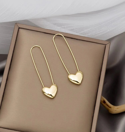 Heart Safety Pin Style Earrings