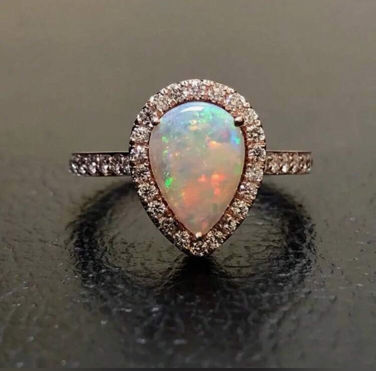 Opal Teardrop Halo Ring