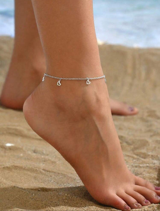 Heart-Shaped Tassel Pendant Anklet