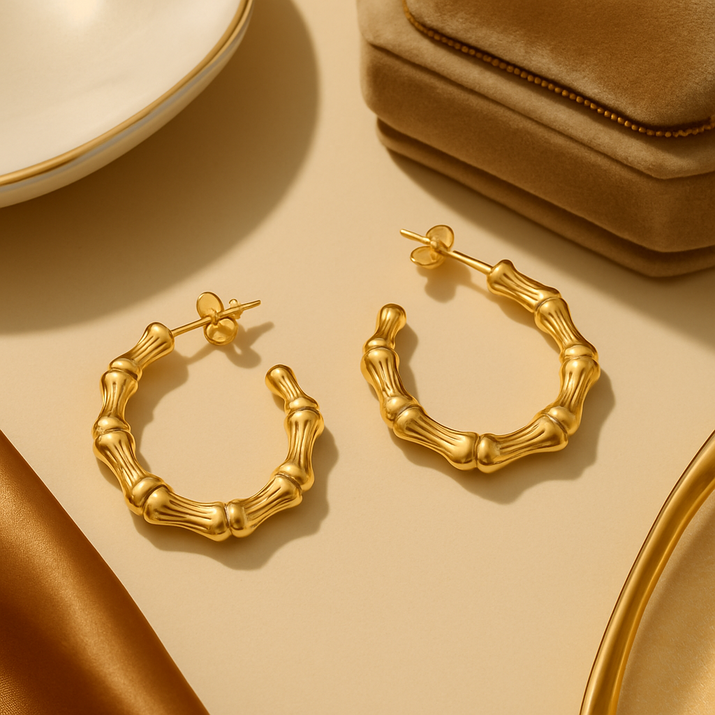 Gold Bamboo-Inspired Hoop Earrings