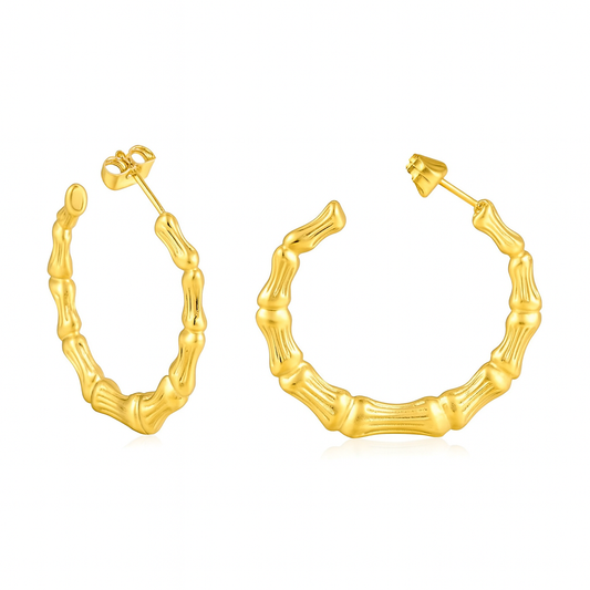 Gold Bamboo-Inspired Hoop Earrings