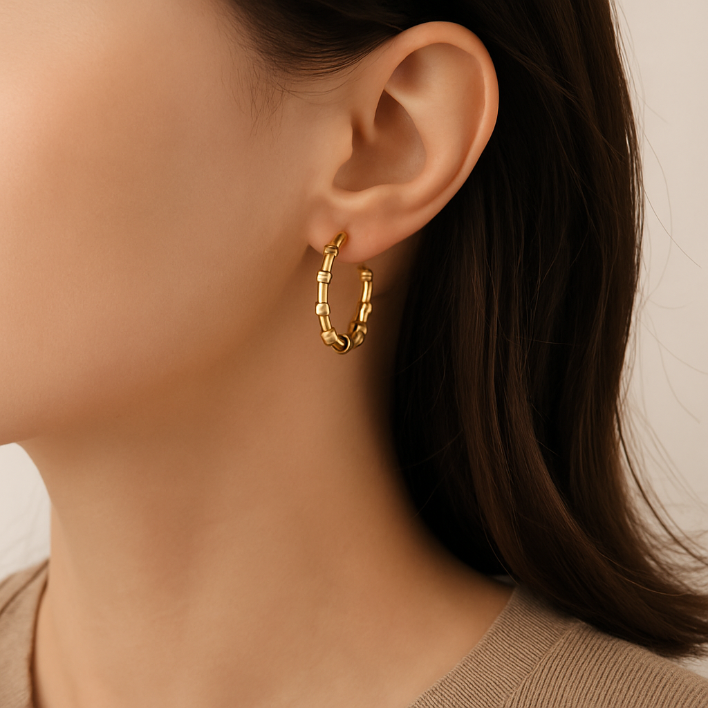 Gold Bamboo-Inspired Hoop Earrings