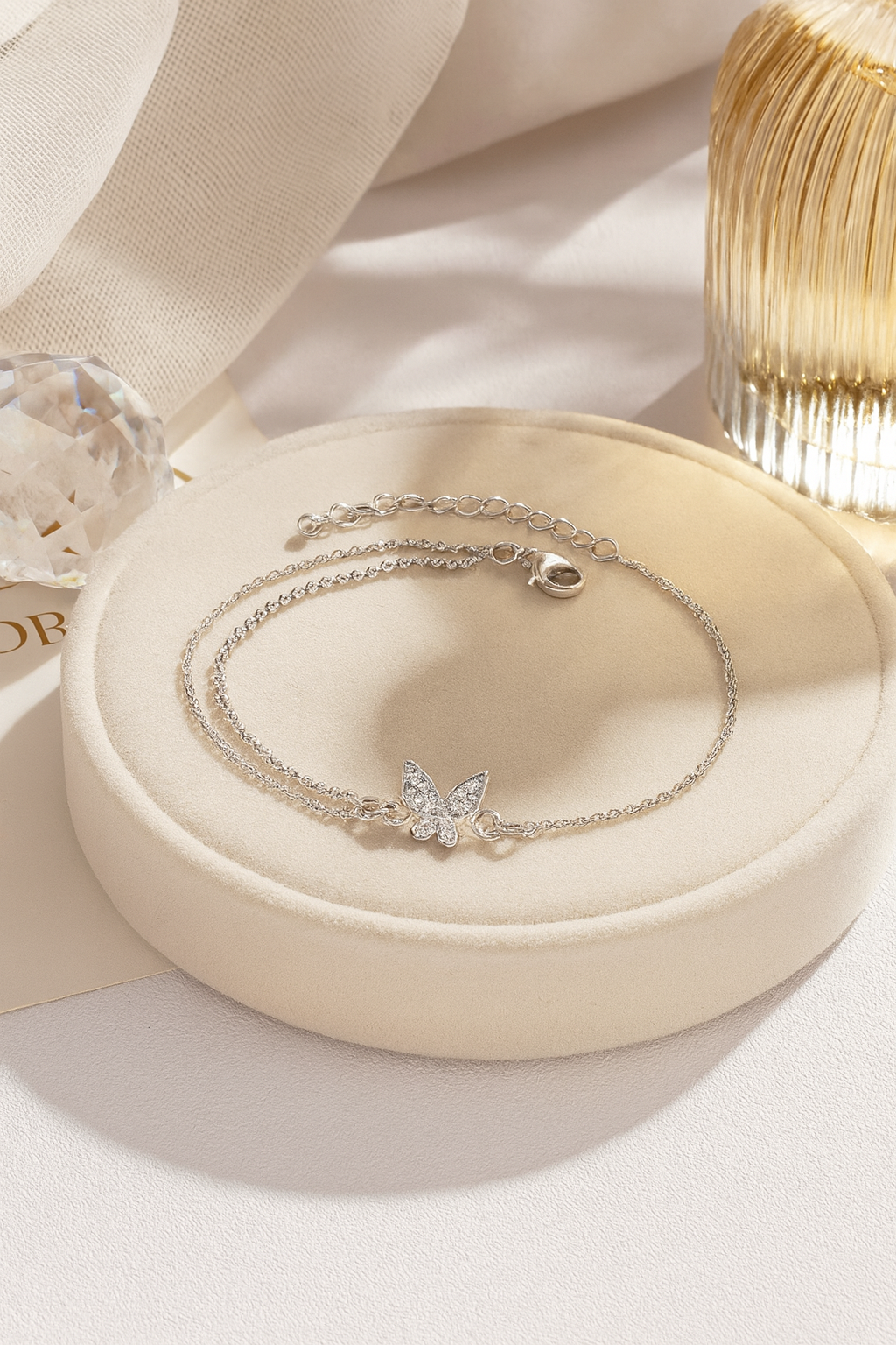 Delicate Silver Butterfly Double Chain Bracelet
