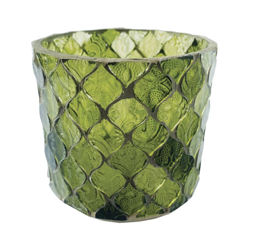 3” - 4” 1/4” Green Recycled Glass Mosaic Tealight/Votive Holder