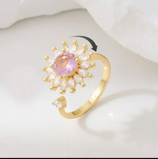 Pink Gem Flower Fidget Ring