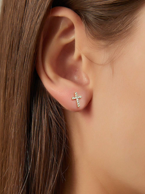 Sterling Silver Cross Stud Earrings