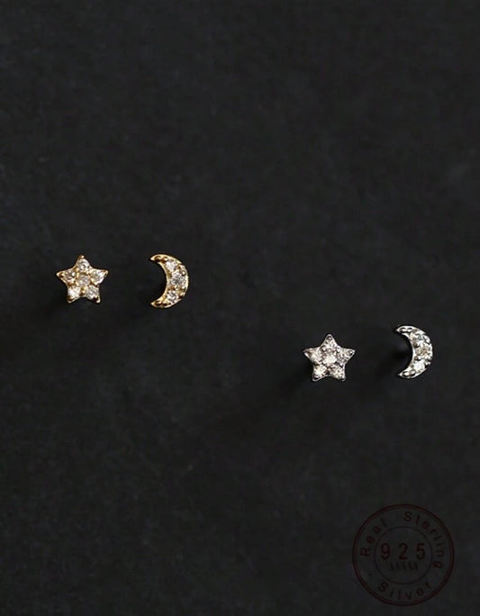 14k gold plated sterling silver Star & moon earrings