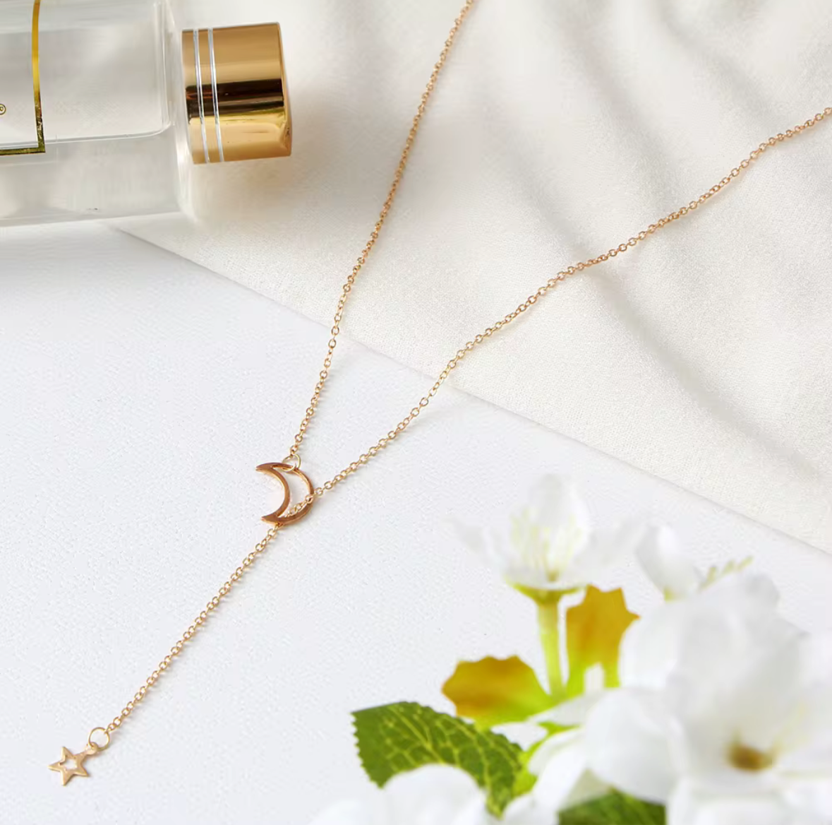Hollow Moon Tassel Chain Necklace