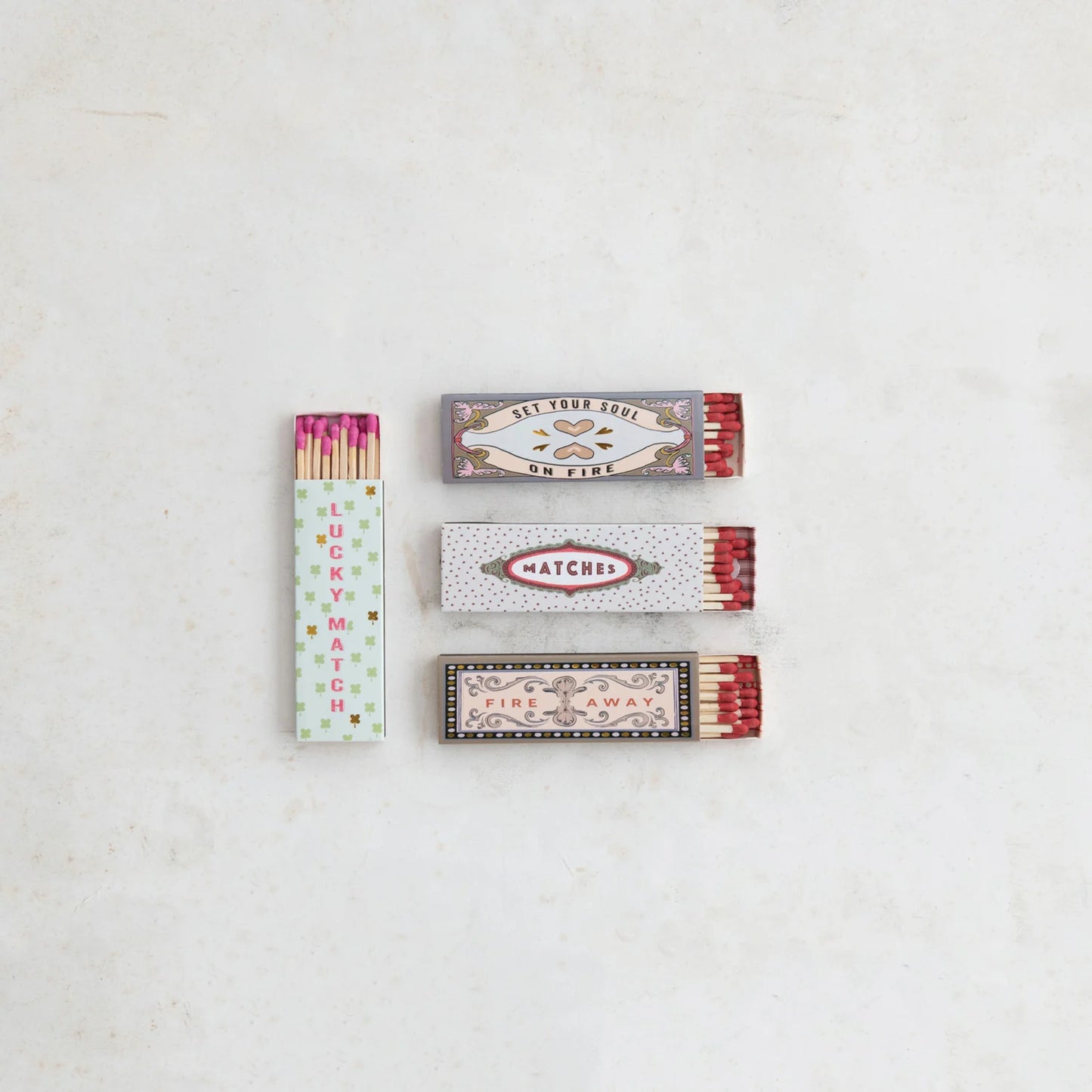 Safety Matches in Matchbox w/ Saying, 4 Styles