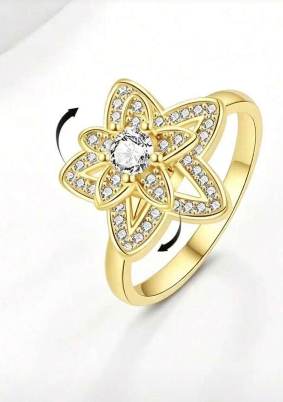 Gold Zirconia Star Flower Fidget Ring