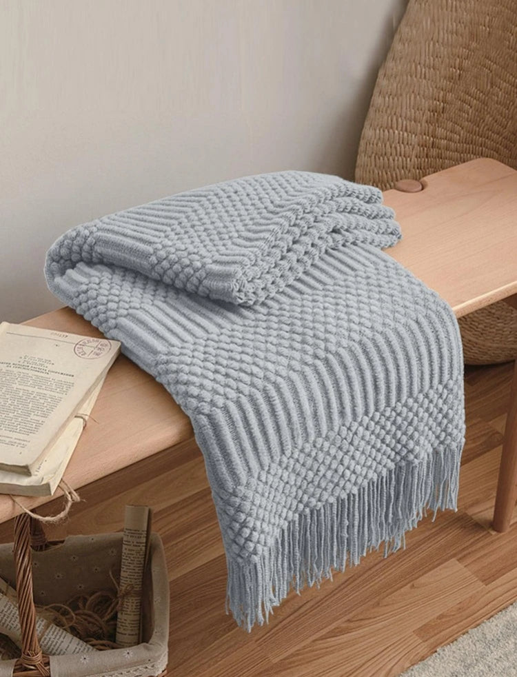 Knitted Fringe Throw Blanket