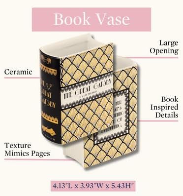 The Great Gatsby - Small Vase -Original Book-Shaped Decorative Vase, Ceramic Vase, Cute Bookshelf Decor, Unique Vase for Book Lovers