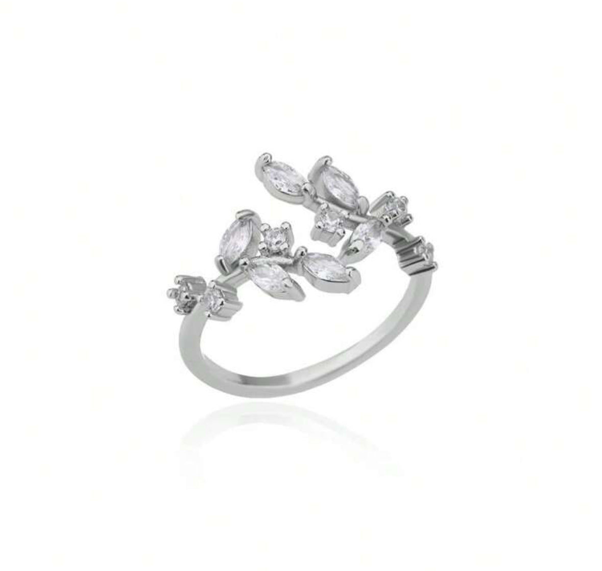 Gold Plated Stainless Steel Crystal Leaf Ring