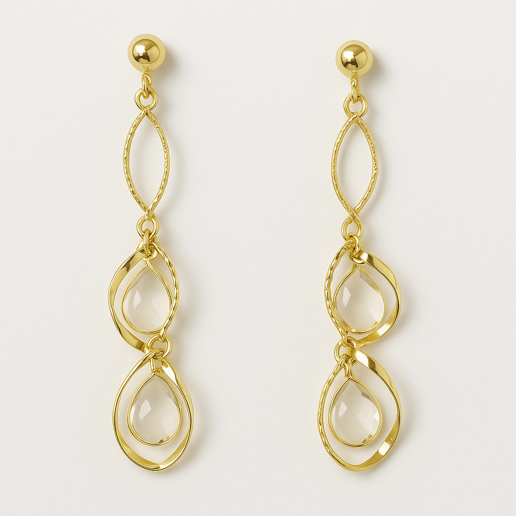 Gold Teardrop Dangle Earrings with Korean Opal