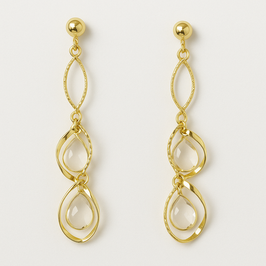 Gold Teardrop Dangle Earrings with Korean Opal