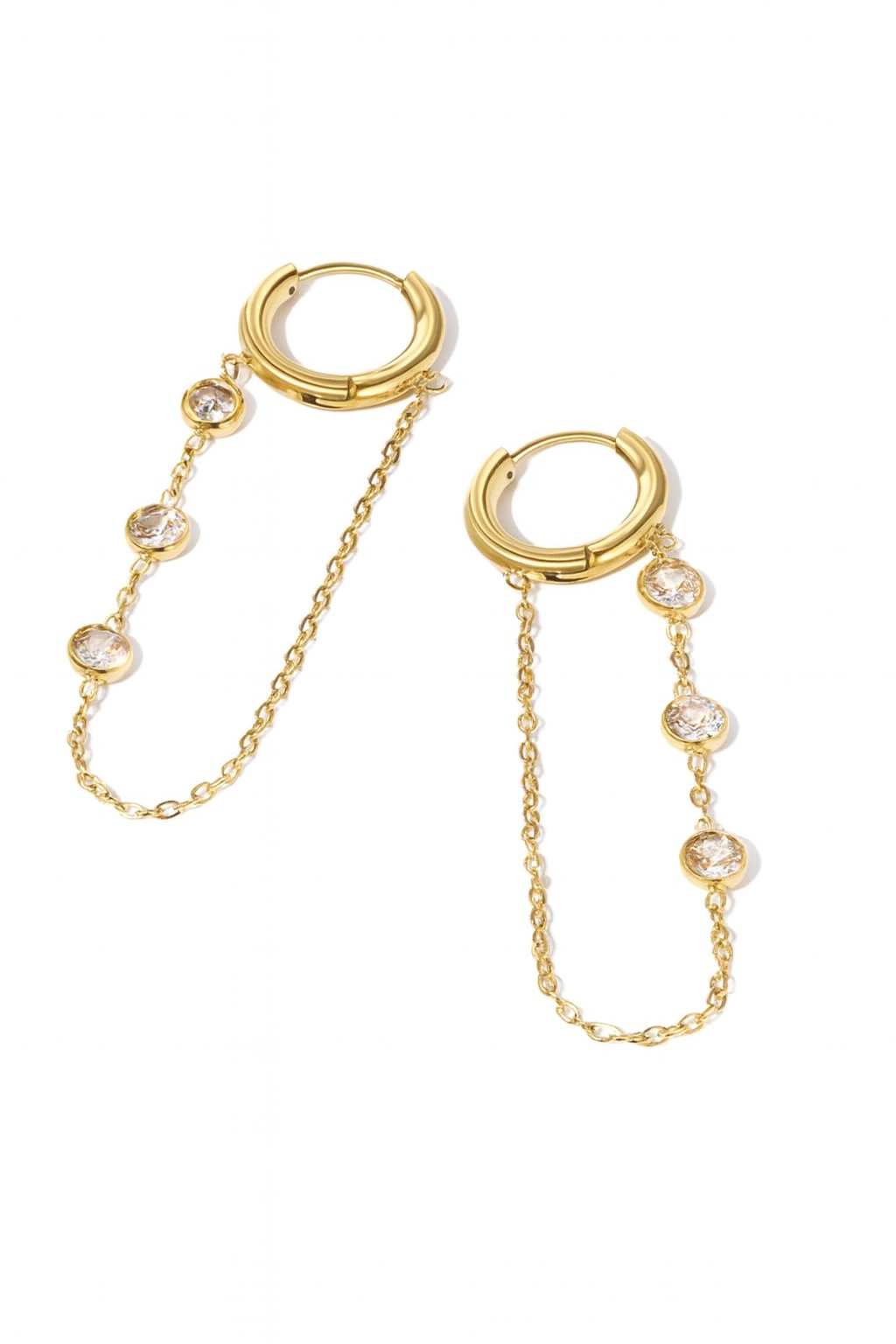 18K Gold Tassel Earrings w/ Crystals