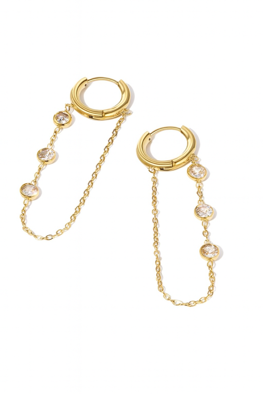 18K Gold Tassel Earrings w/ Crystals