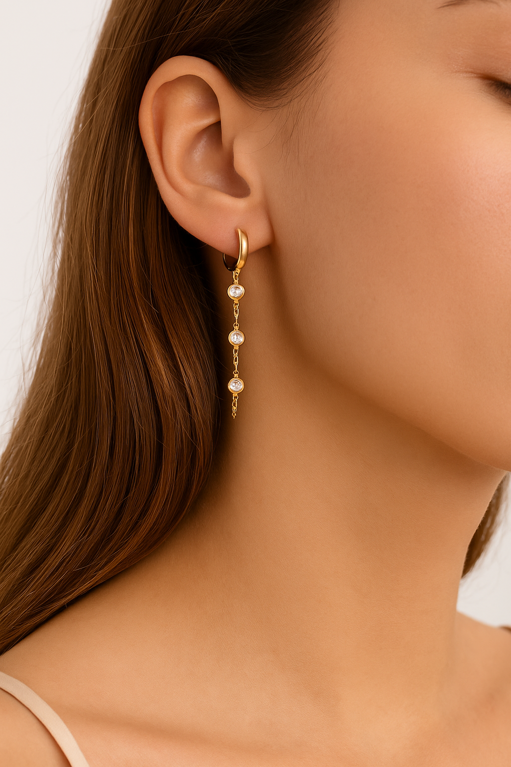18K Gold Tassel Earrings w/ Crystals